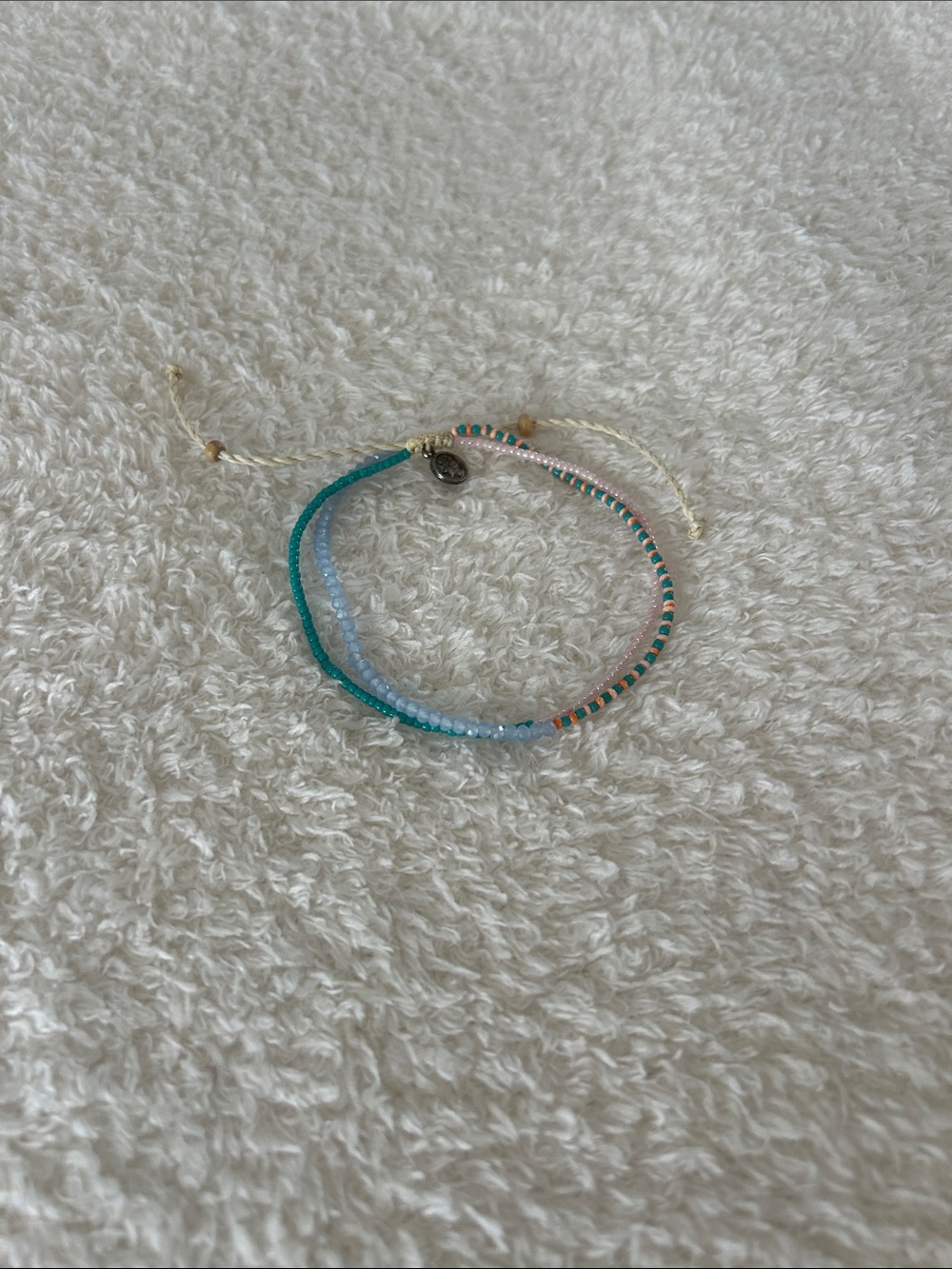 Pura Vida Teal, Light Blue & Coral Beaded Adjustable Bracelet